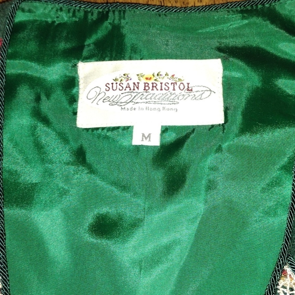 Vintage Lined Corduroy Plaid Embroidered Christmas Vest Patchwork M - Picture 4 of 6